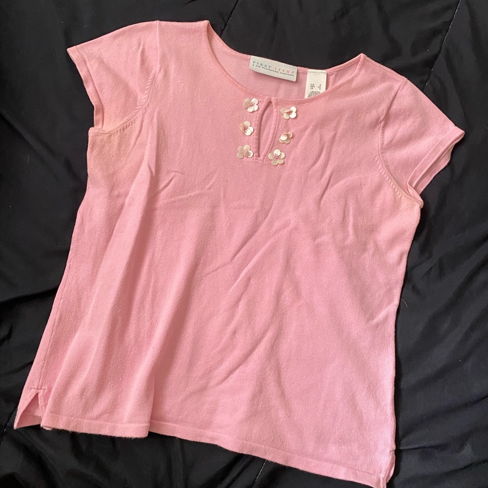 Vintage Pink Flower Beaded Top